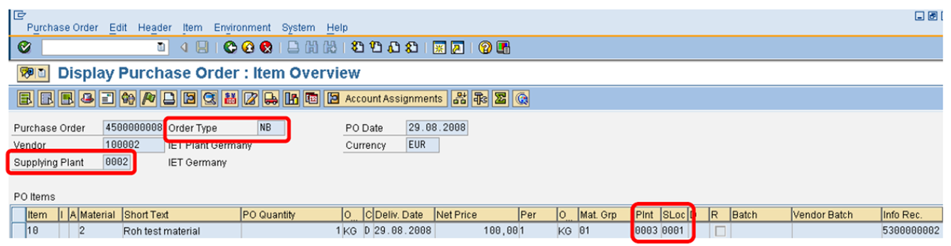 Display the ISTO document (Item Overview)