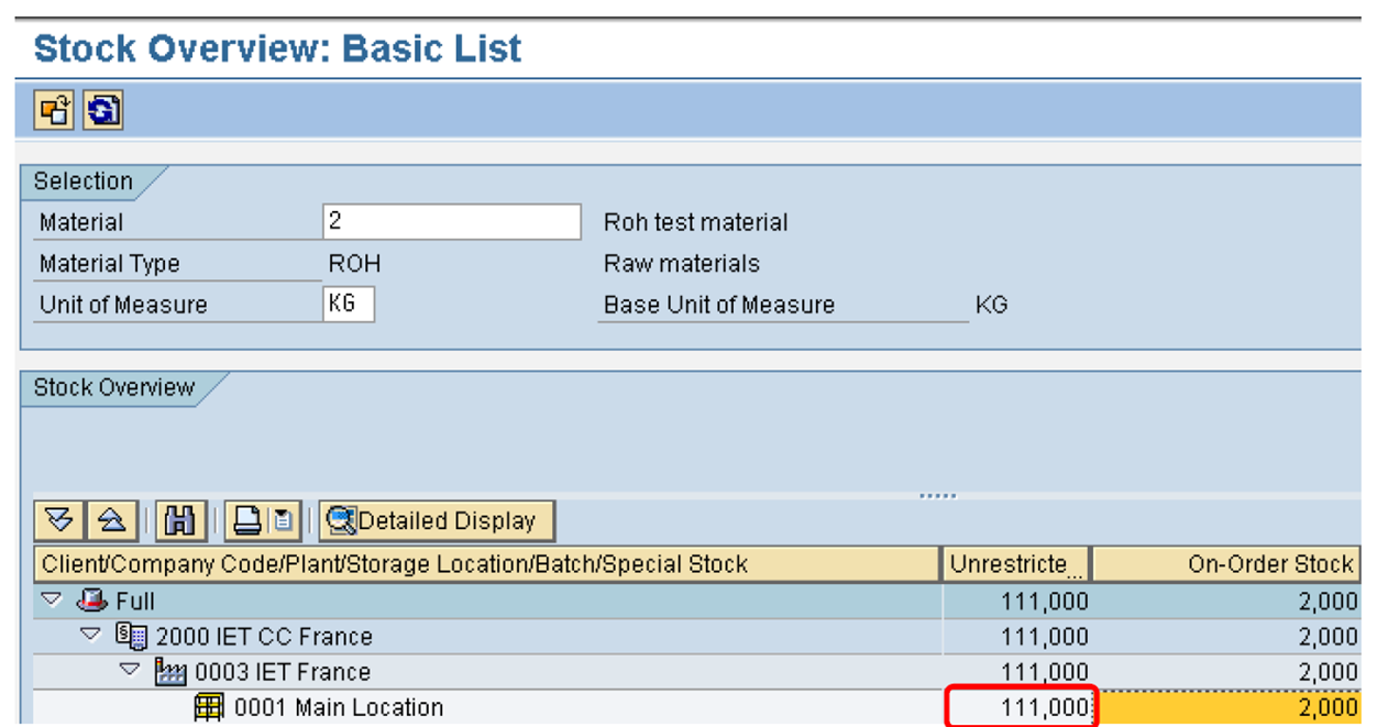 Display the Stock Status at the Receiving Plant (after GR)