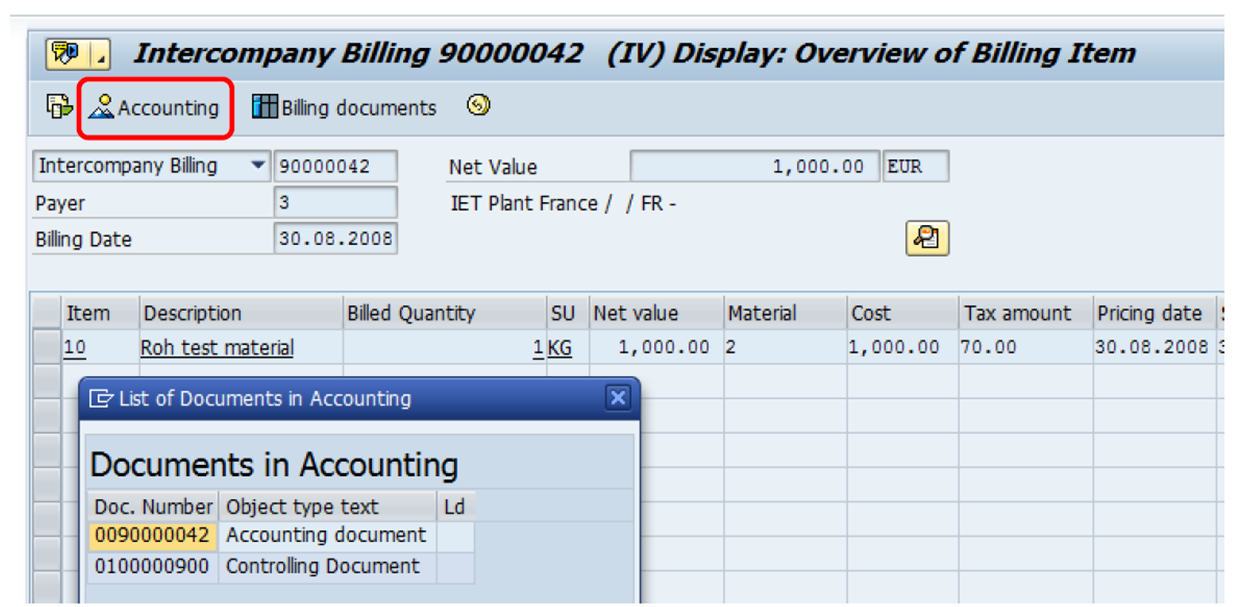 Display the Intercompany Billing Document