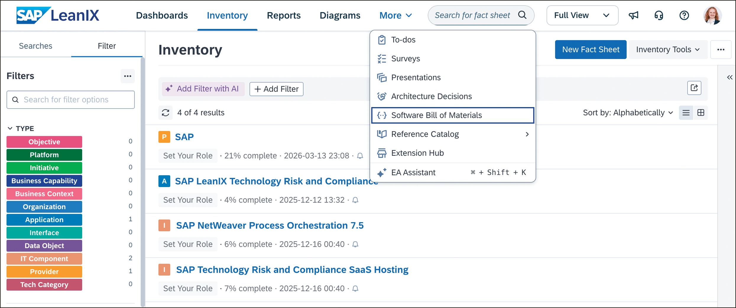 SAP LeanIX Technology Risk and Compliance: More Options