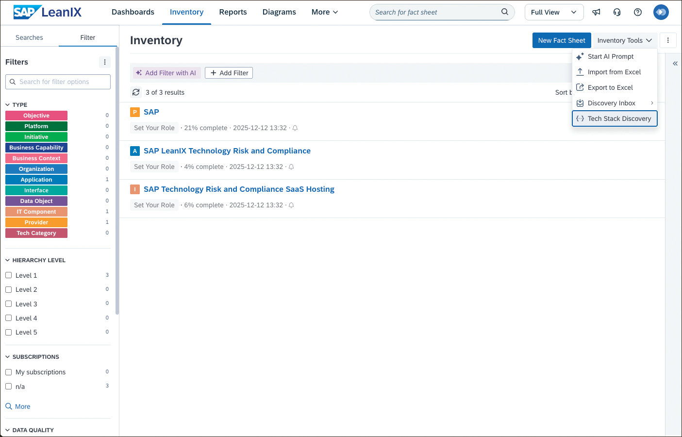SAP LeanIX Technology Risk and Compliance: Tech Stack Discovery Capability Under Inventory Tools