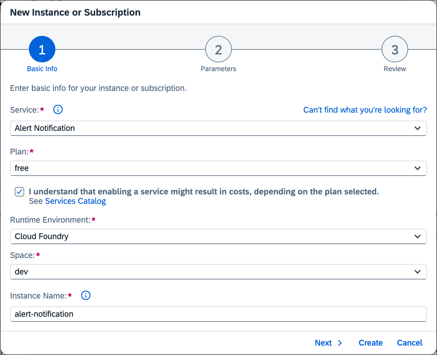 Creating Service Instance