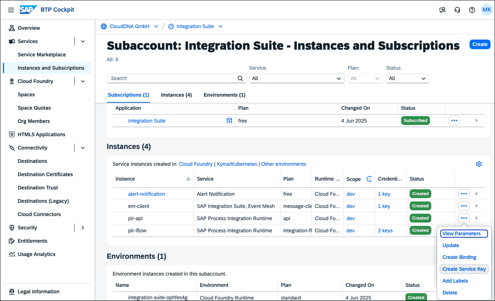 Creating Service Key