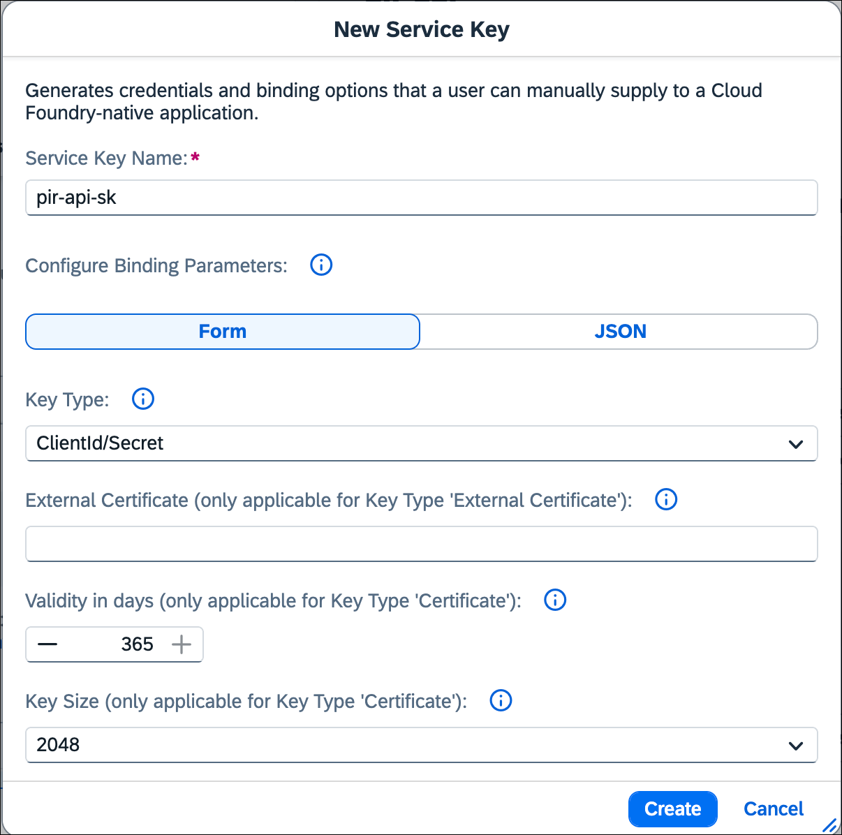 Service Key Details