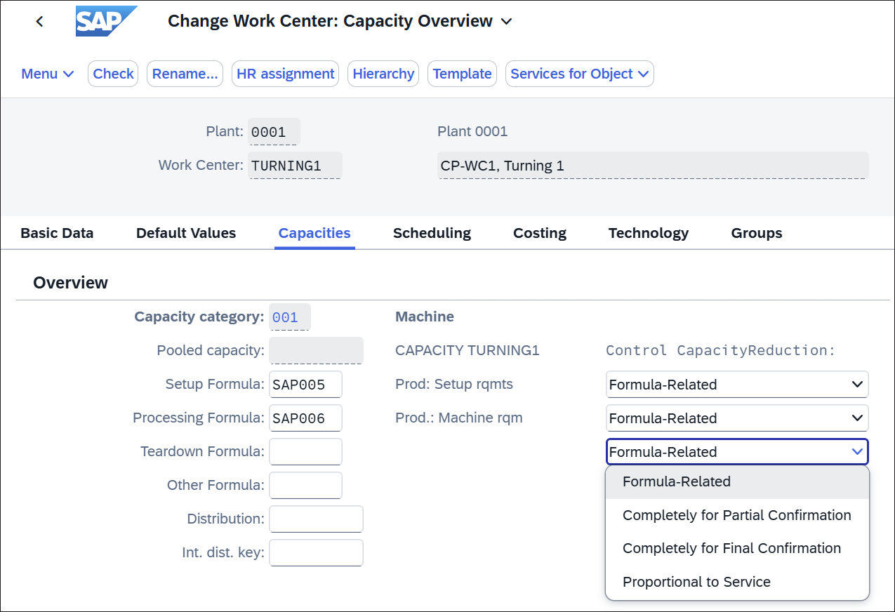 Control Capacity Reduction Options When Managing Work Centers