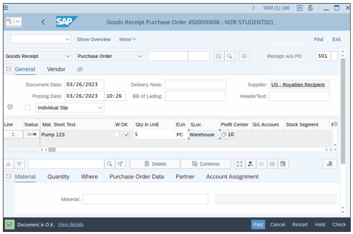 Example of GR Transaction