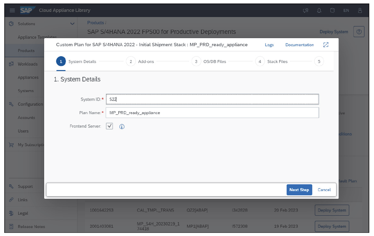 Starting the Wizard from SAP Cloud Appliance Library