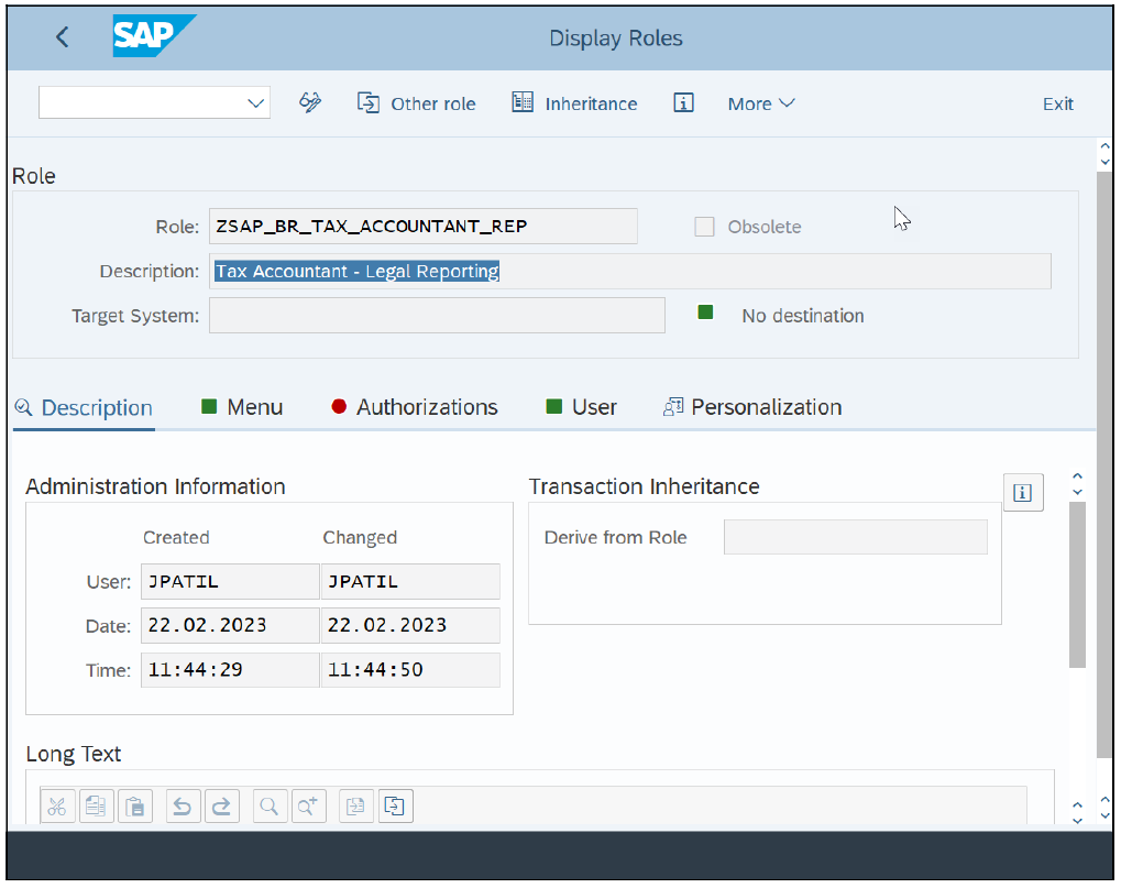 Create/Display Business Roles