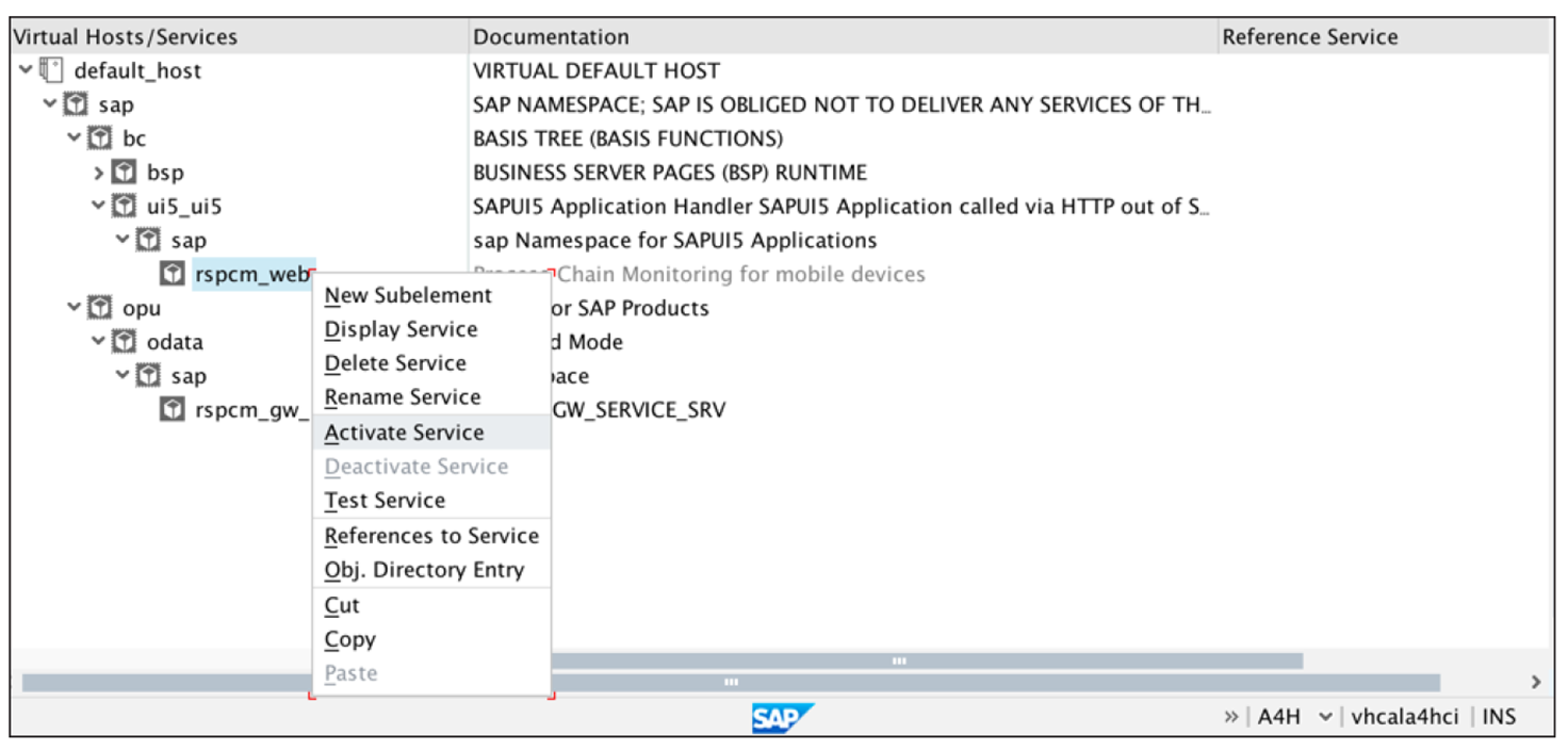 Activación de la aplicación SAPUI5 para el monitoreo de la cadena de procesos