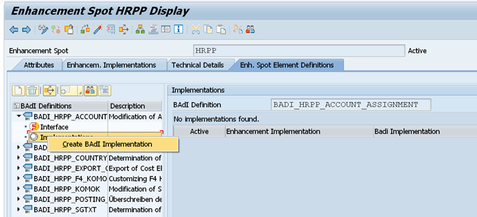 Create BAdI implementation