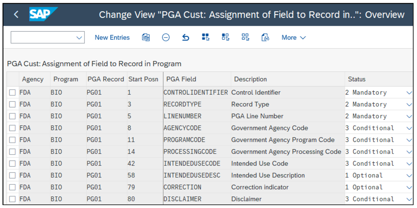 Assignment of PGA Fields to PGA Records