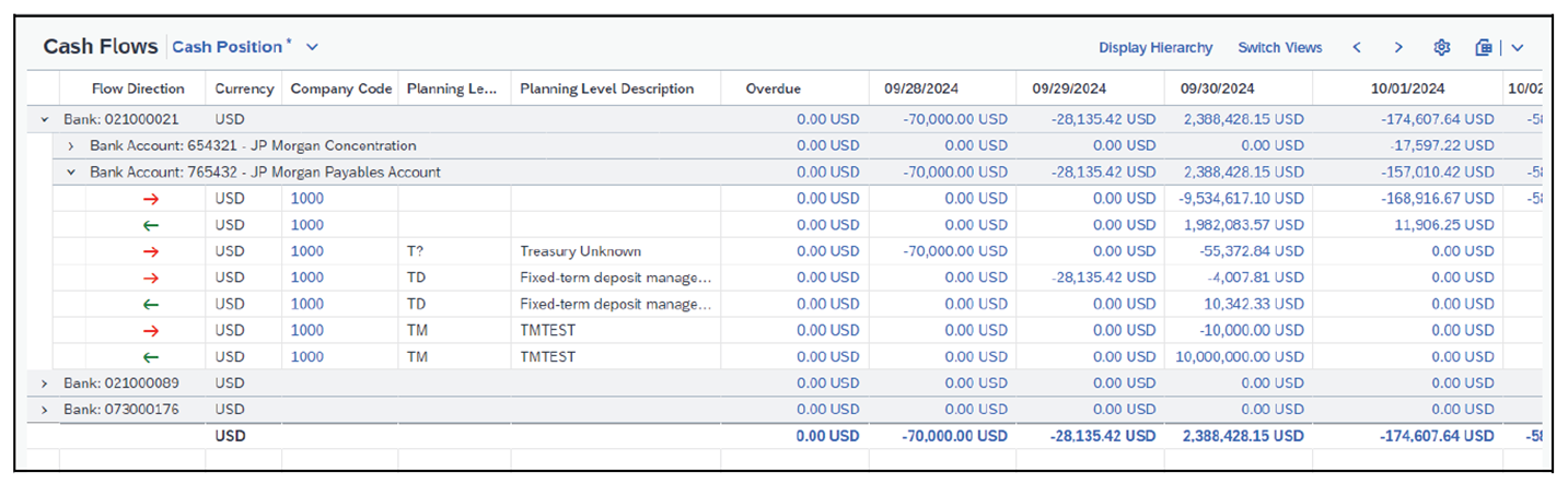 Viewing Treasury Forecasted Flows in Cash Flow Analyzer App