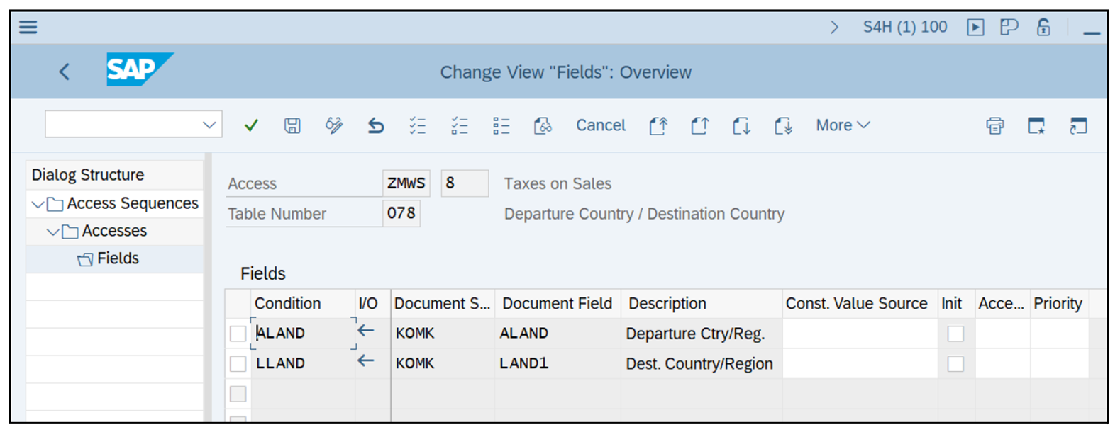 Condition Table Access Fields