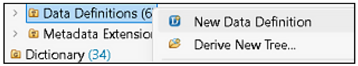 Context Menu Item: “New Data Definition”