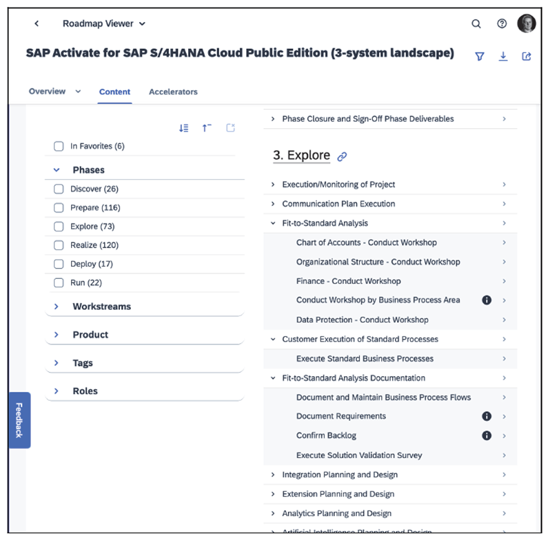 Expanded Task List under a Roadmap Viewer Deliverable