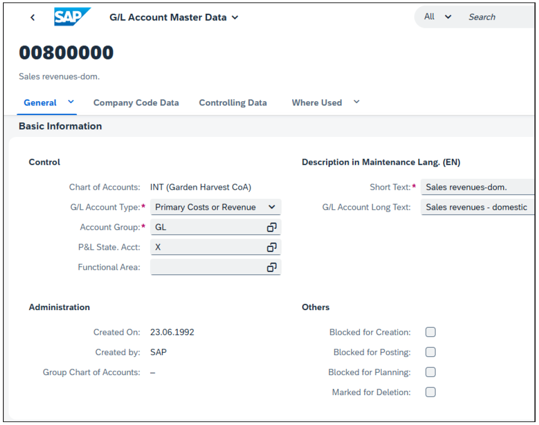 Visualización del tipo de cuenta de mayor en la cuenta de mayor
