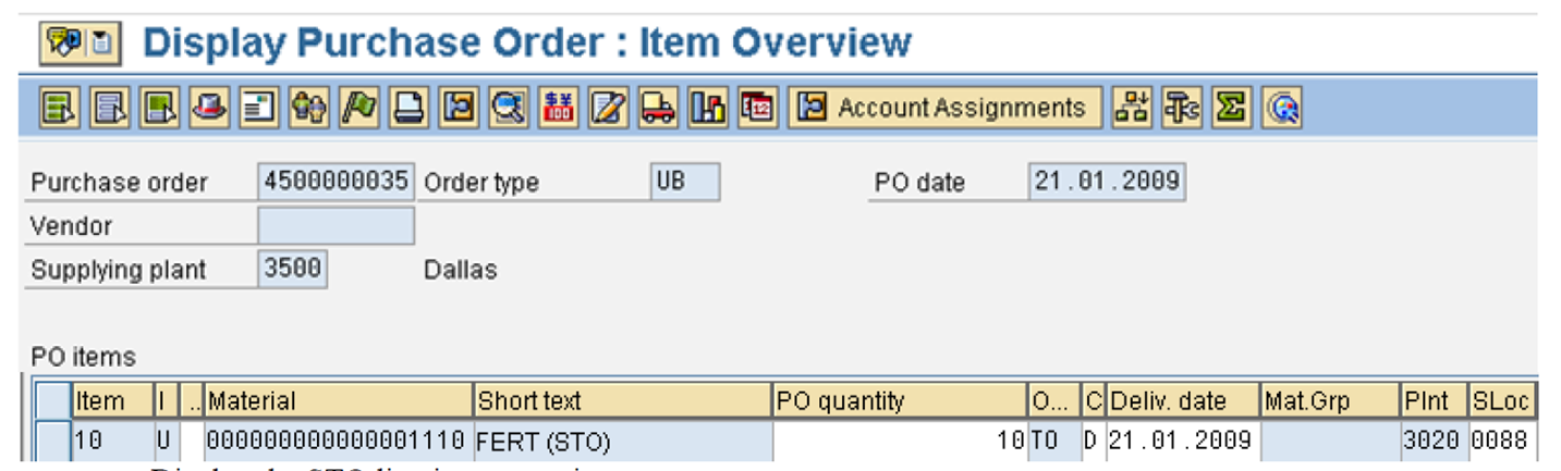 Display the STO line item overview