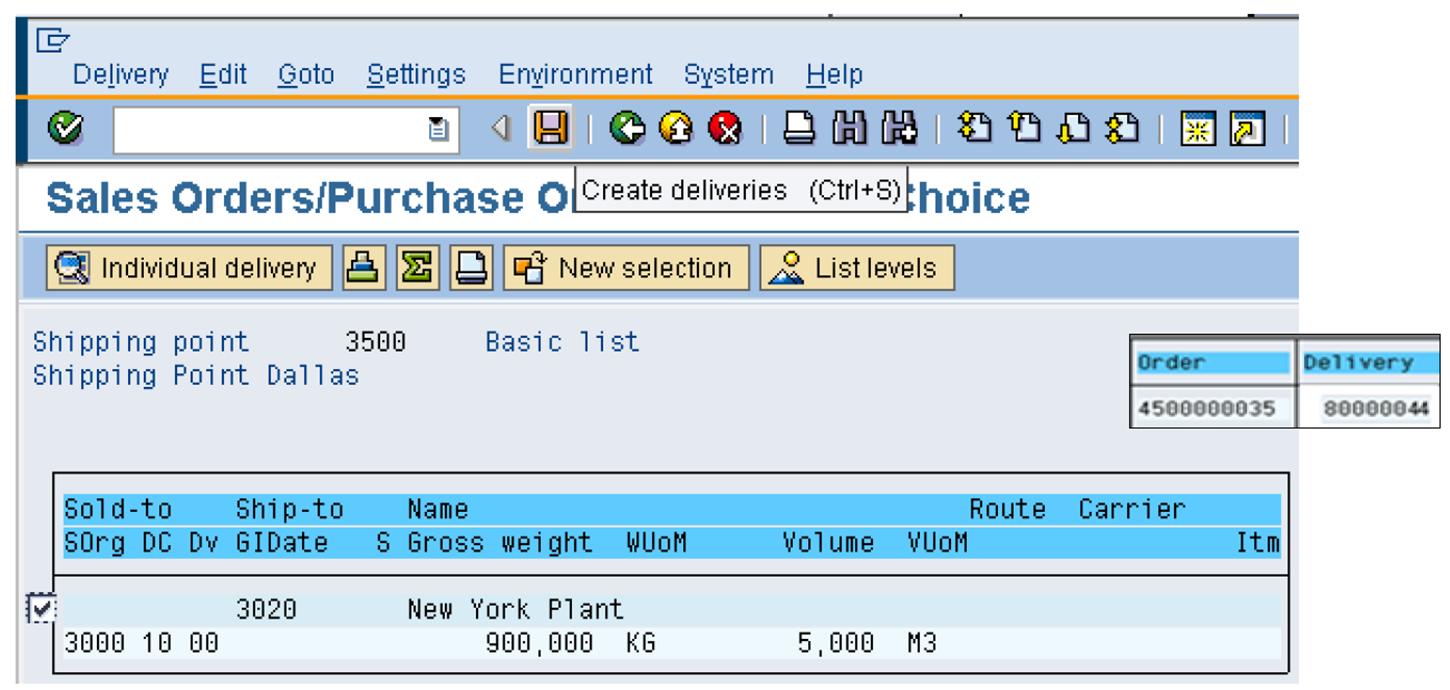 Output of the purchase order work list