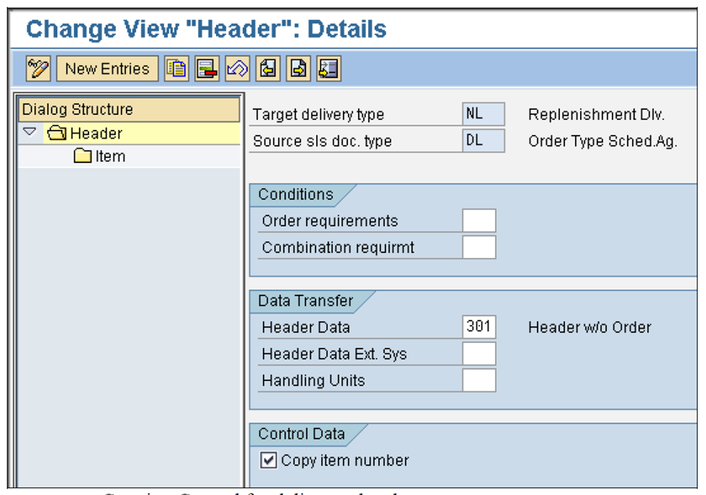 Copying control for delivery – header