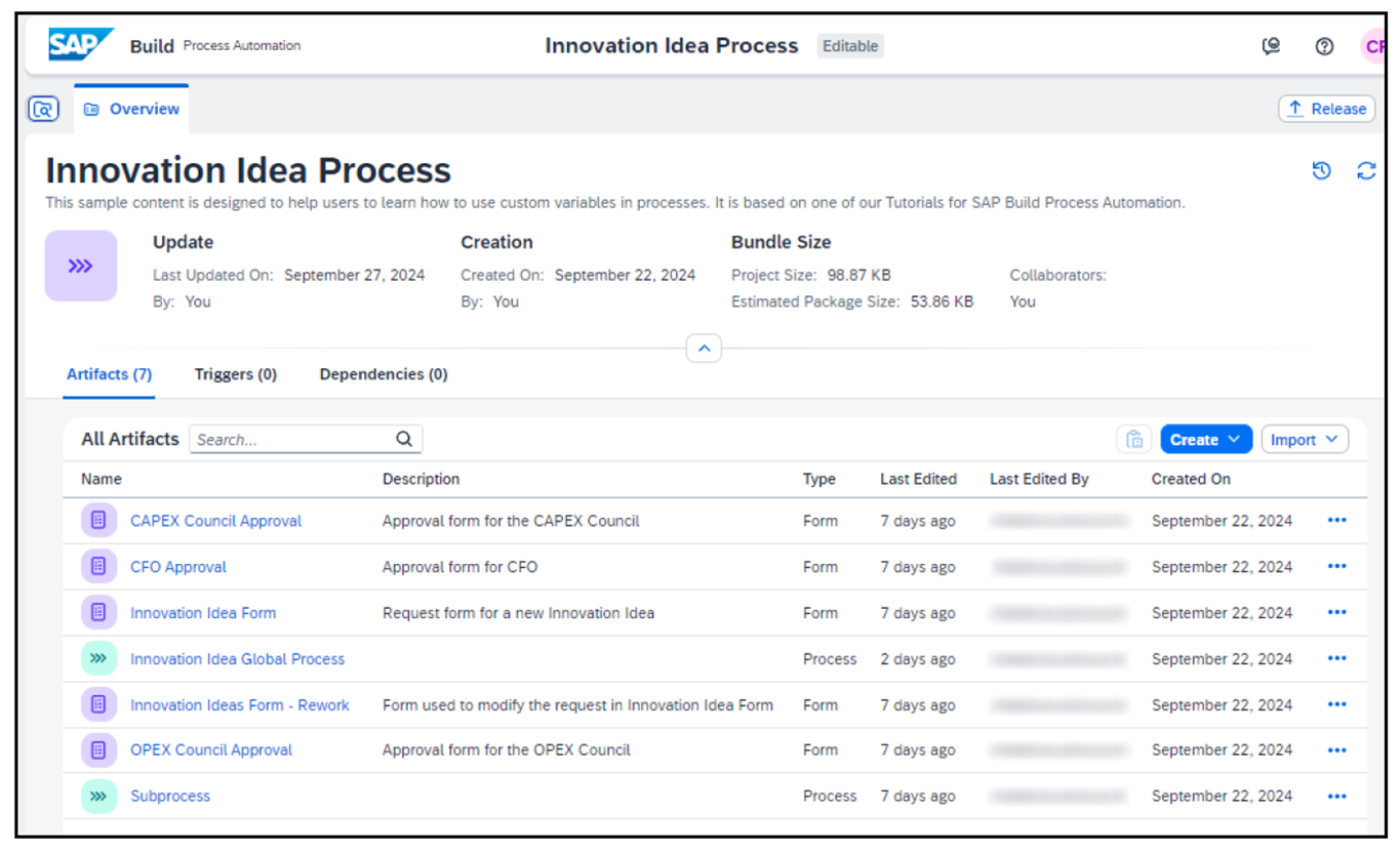 Business Process Project with a Process Artifact