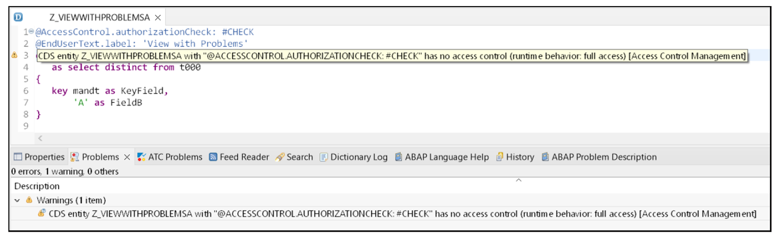 Warning for Inconsistent Documentation of Required CDS Access Control: Without Runtime Impact