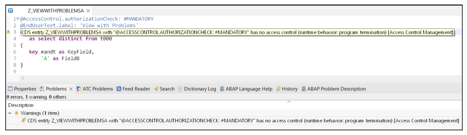 Warning for Inconsistent Documentation of Required CDS Access Control: With Runtime Impact