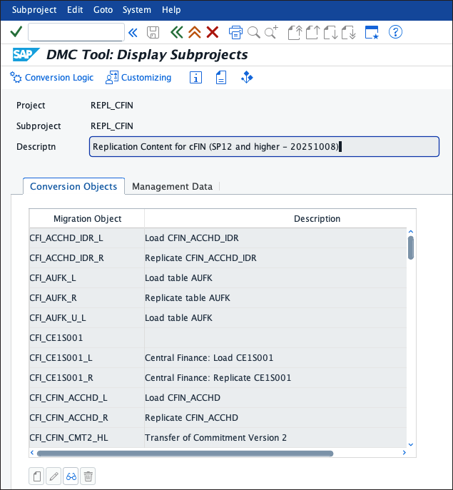 Central Finance Content Versions
