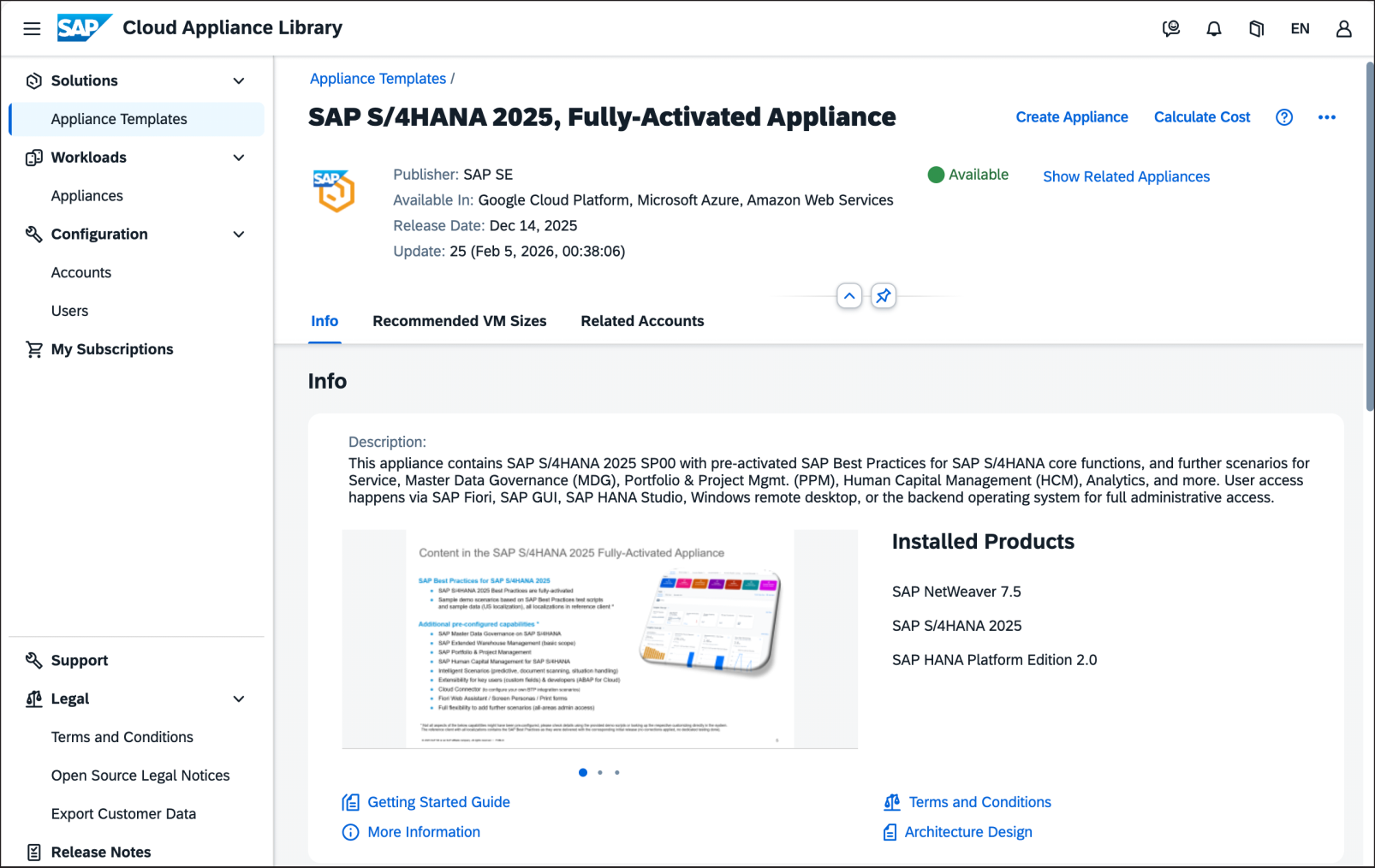 SAP S/4HANA 2025 Fully-Activated Appliance in SAP Cloud Appliance Library