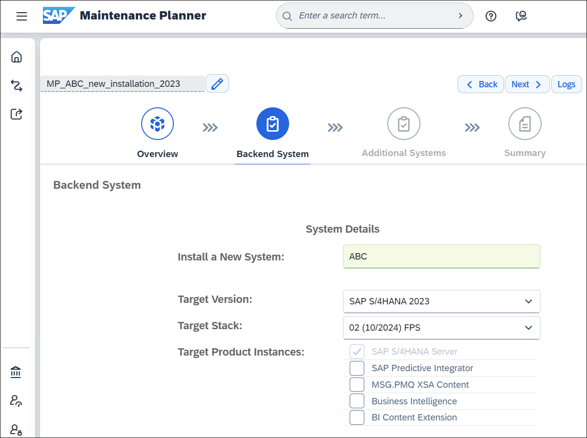 Specification of Installation System Data