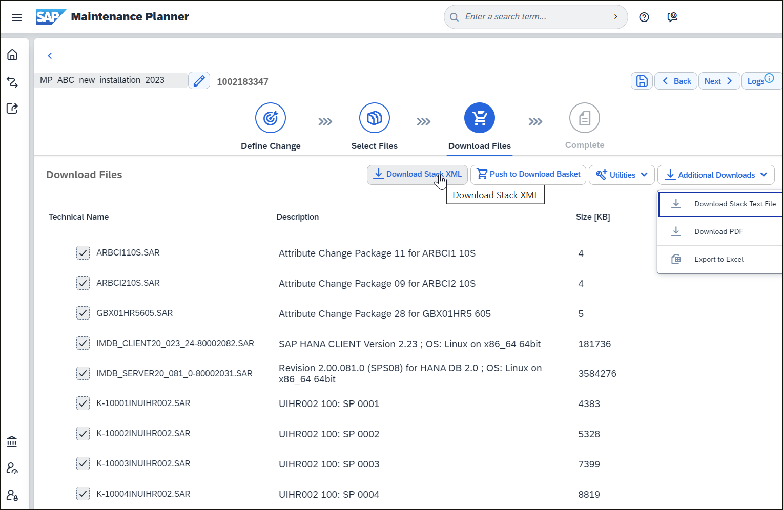 Transferring the Files to the Download Basket