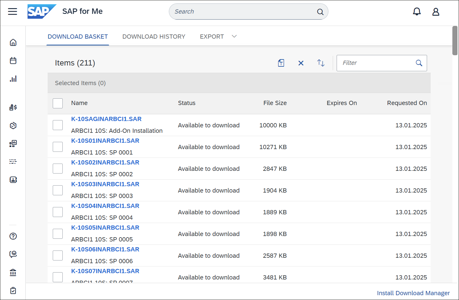 Download Files Provided for the Installation of SAP S/4HANA in the Download Basket