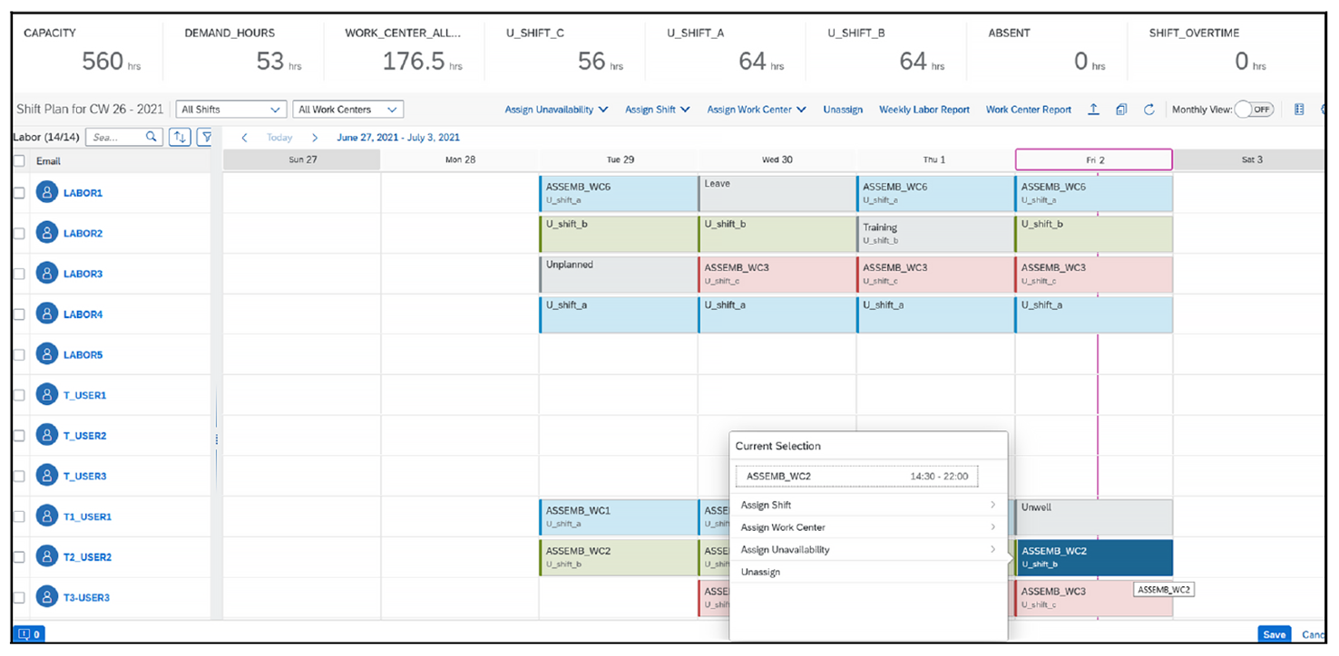 SAP Digital Manufacturing: Labor Scheduling