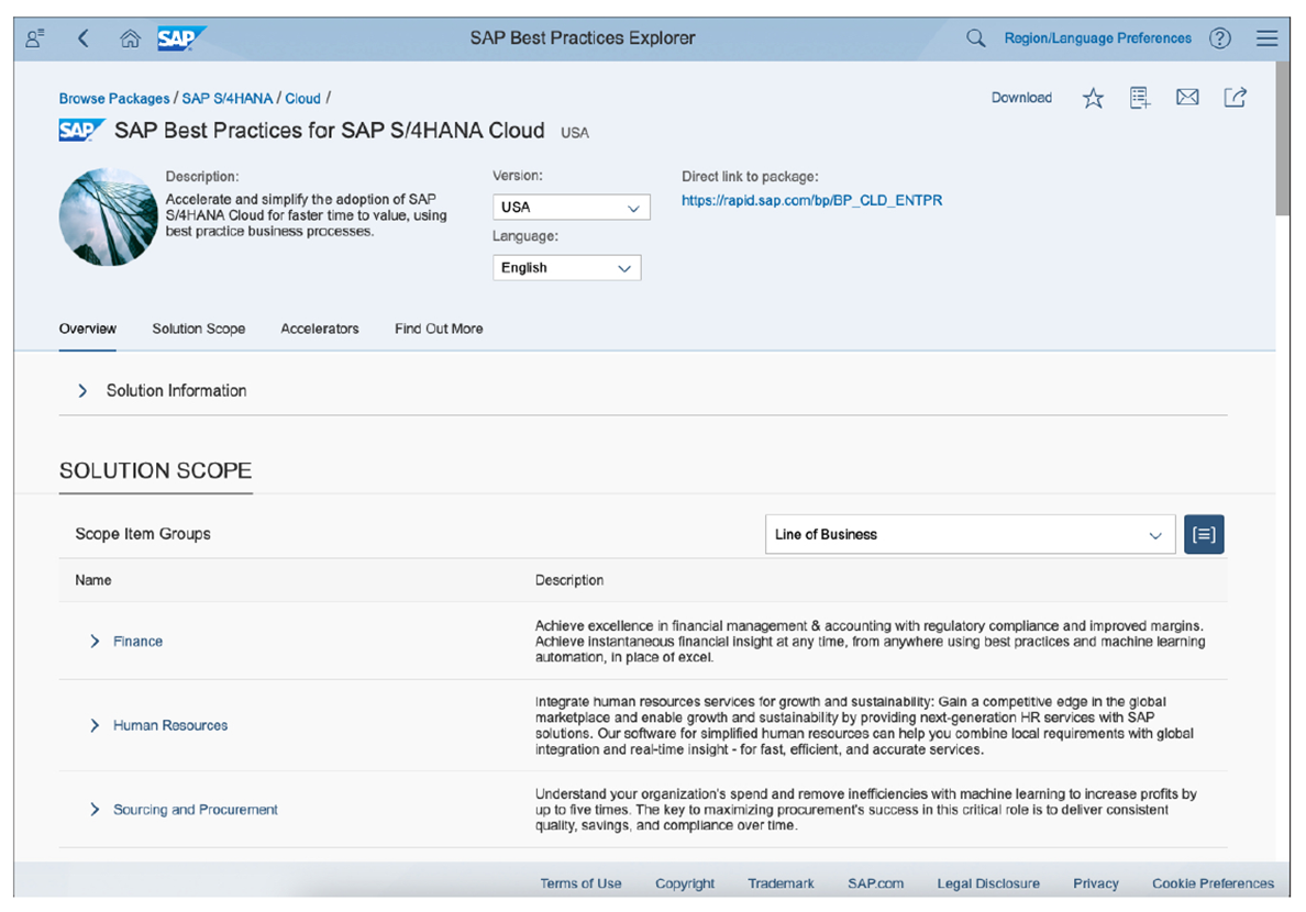 Package Page for SAP Best Practices for SAP S/4HANA Cloud