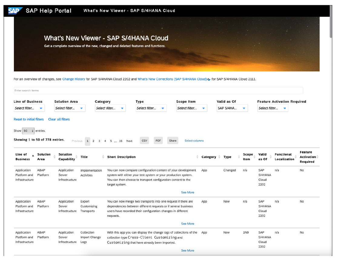 What’s New Viewer for SAP S/4HANA Cloud