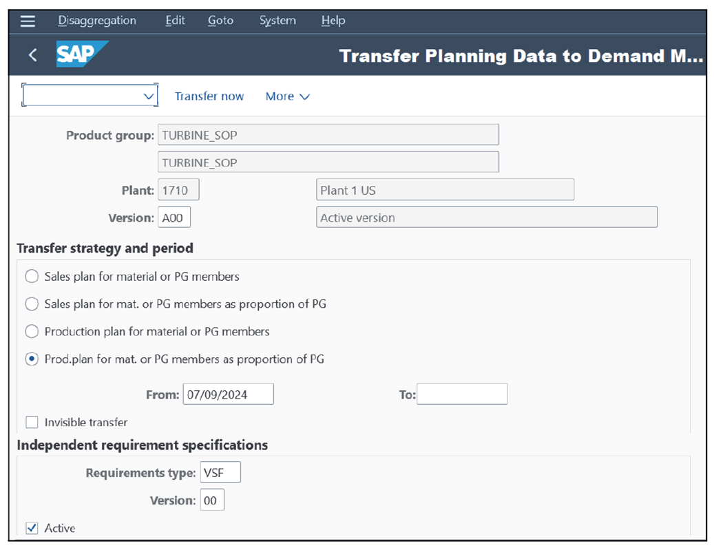 Transferring Product Group to Demand Management