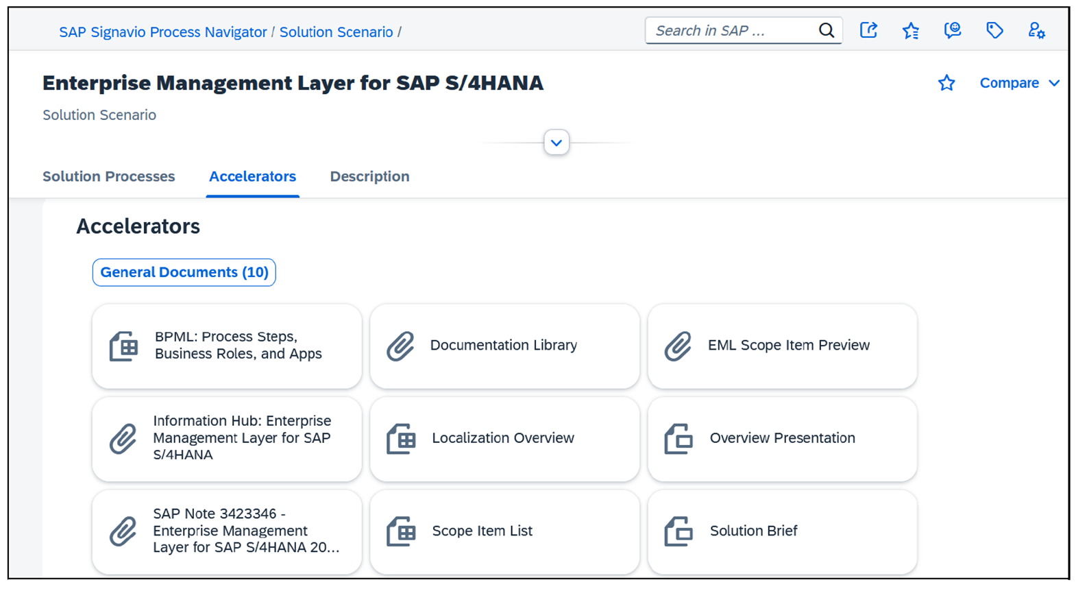 SAP Signavio Process Navigator Accelerators for Enterprise Management Layer