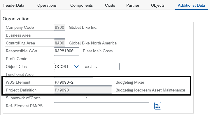 WBS Element and Maintenance Order