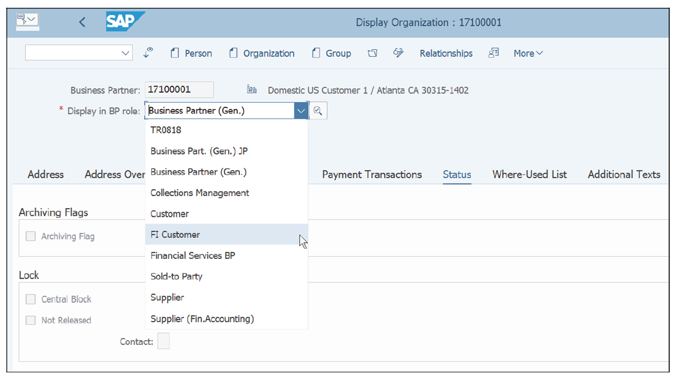 Select FI Customer to Access Customer-Specific Data for Relevant Business Partner