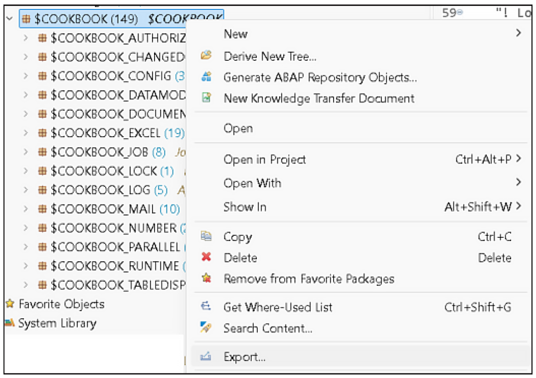 Using the Context Menu to Select Export