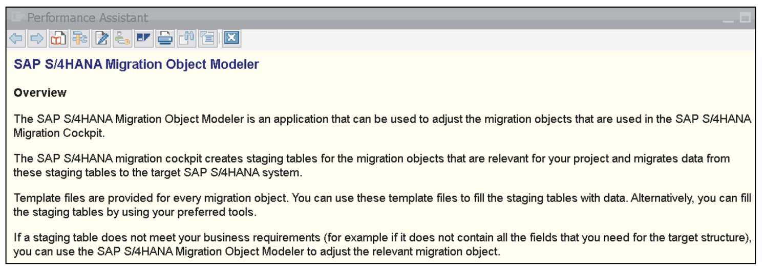 Initial Screen of the Documentation for the SAP S/4HANA Migration Object Modeler