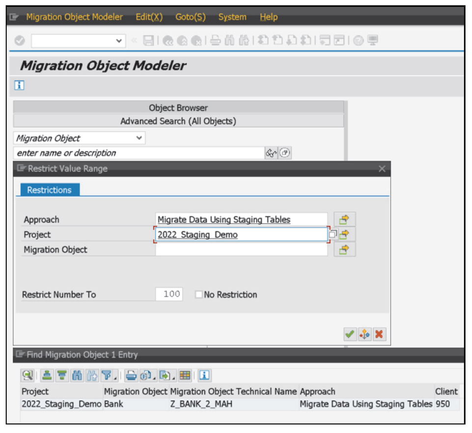 Selecting an Object in the SAP S/4HANA Migration Object Modeler]