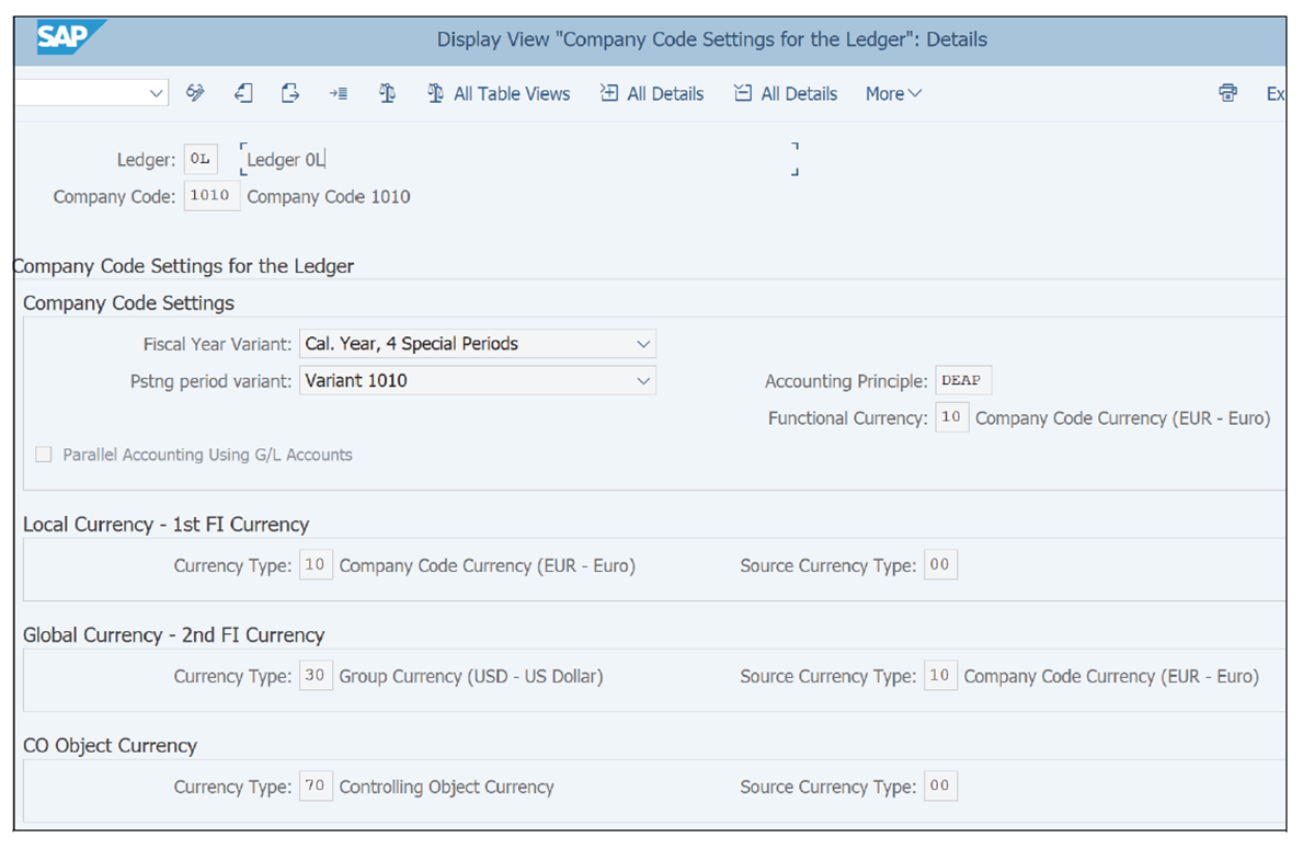 Company Code-Dependent and Ledger-Dependent Accounting Parameters