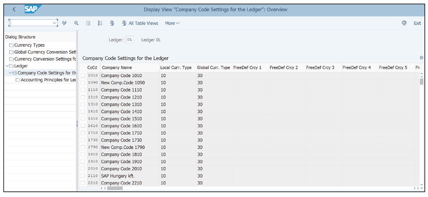 Company Code Settings for Leading Ledger