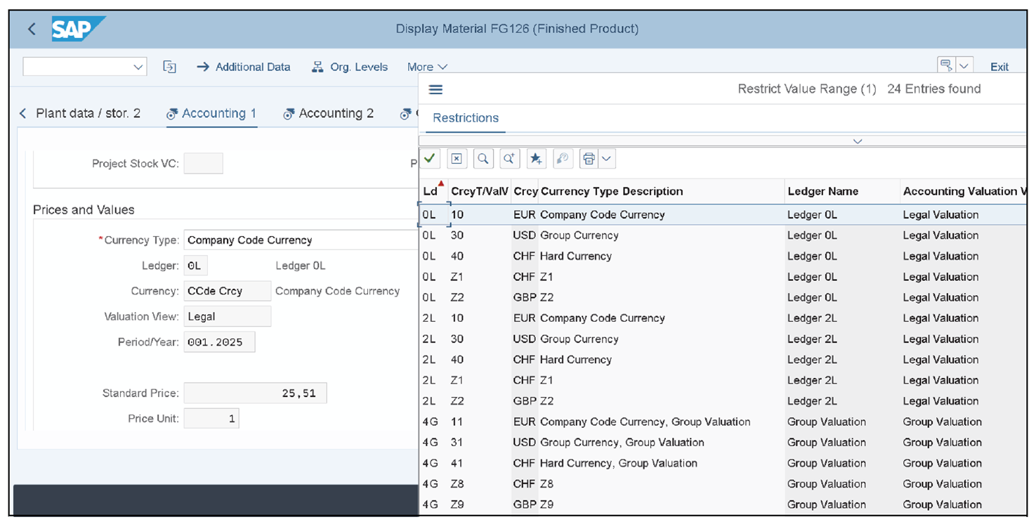 Material Master Showing Prices in Company Code Currency and Other Options