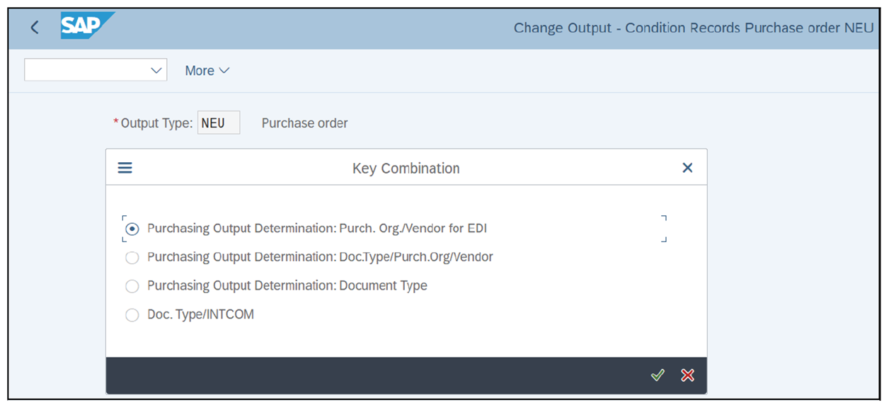 Output Condition Record for Output Type NEU: Initial Screen