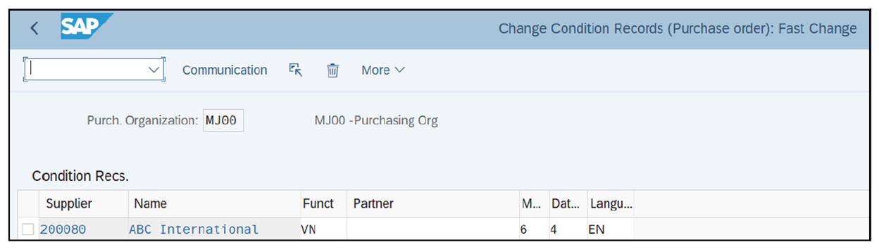 Output Condition Record for Output Type NEU: Details