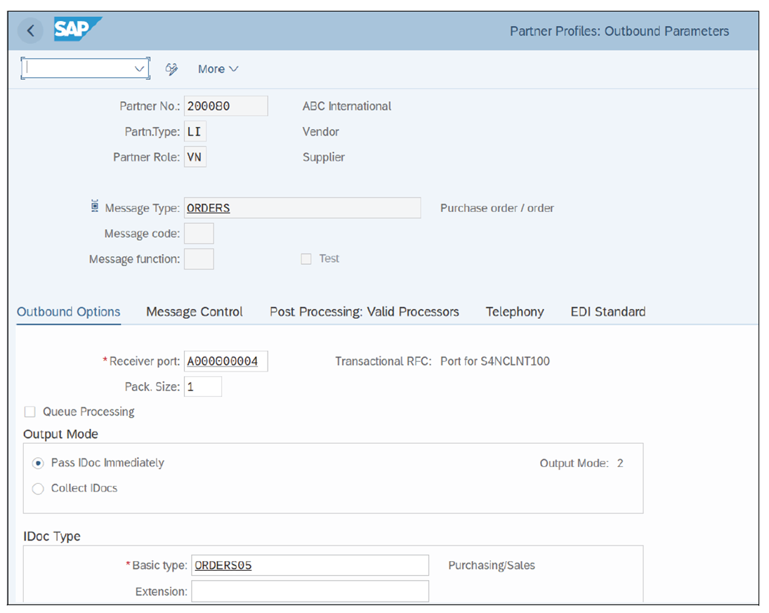 Partner Profile for Vendor with Outbound Parameters to Share Purchase Orders