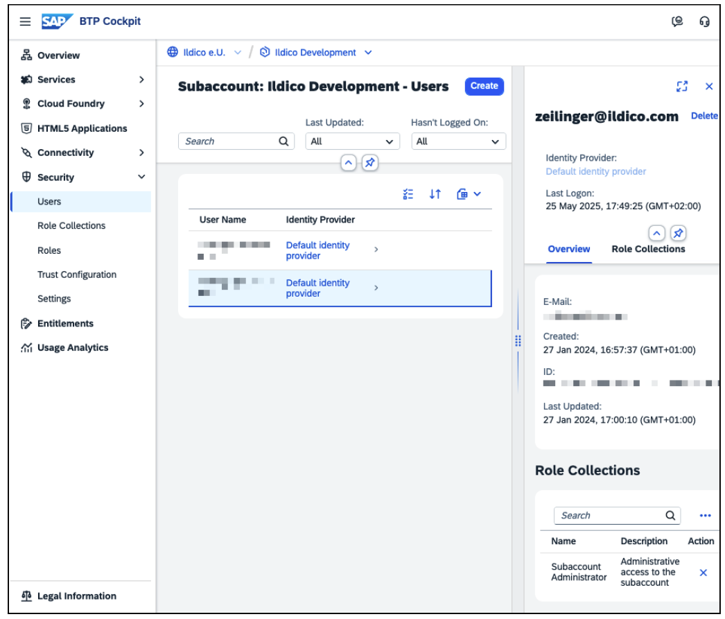 Users Within Subaccount in SAP BTP Cockpit