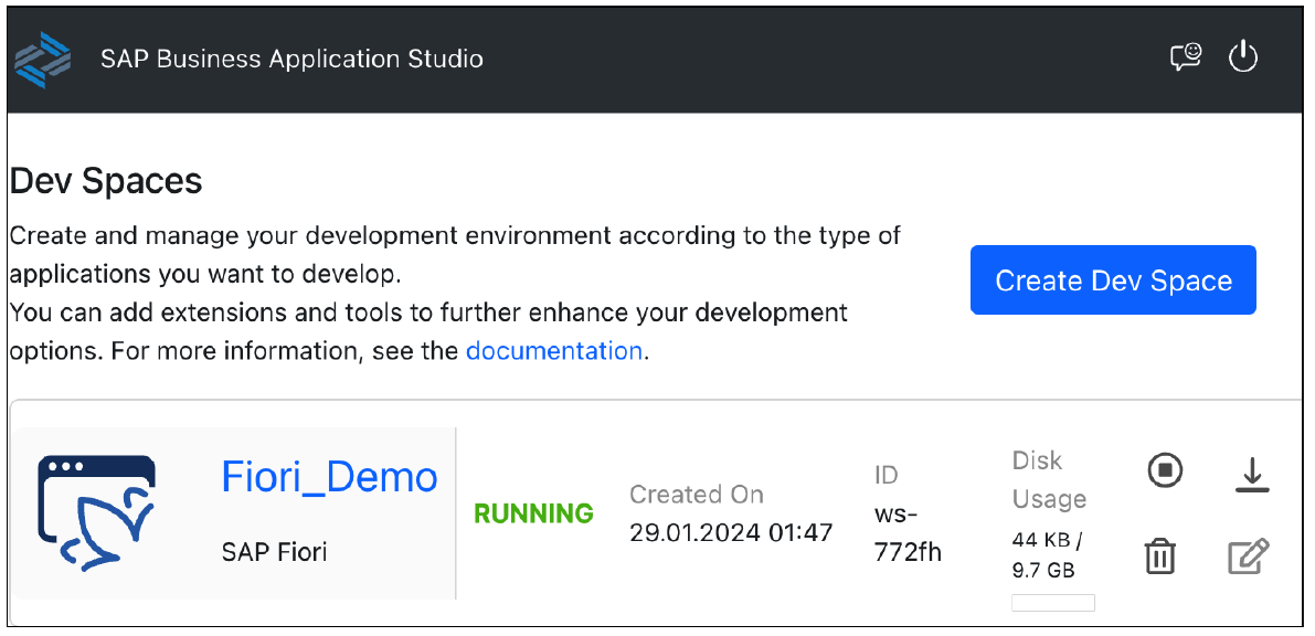 Dev Space in RUNNING Status