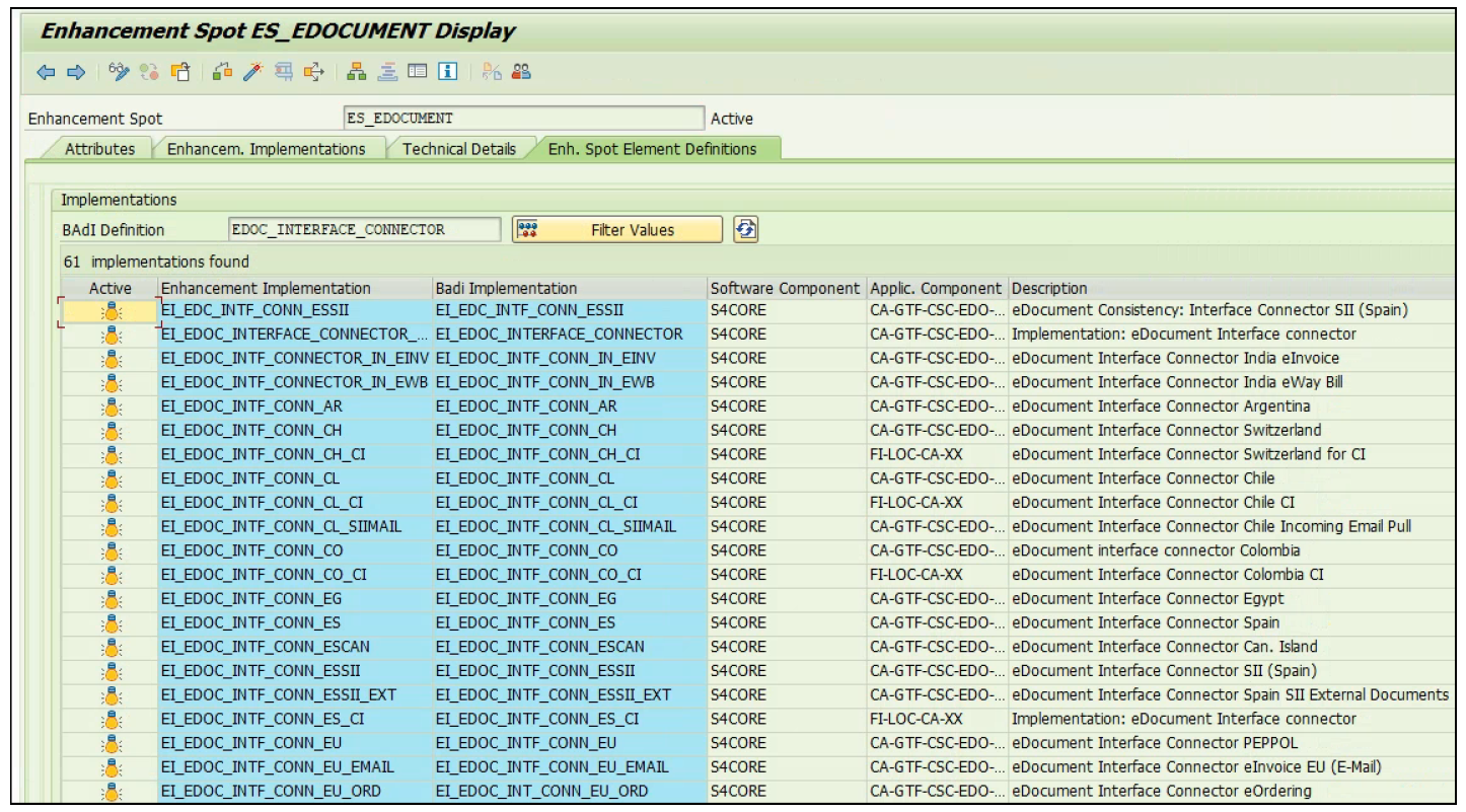 BAdI EDOC_INTERFACE_CONECTOR Implementaciones para otros mandatos